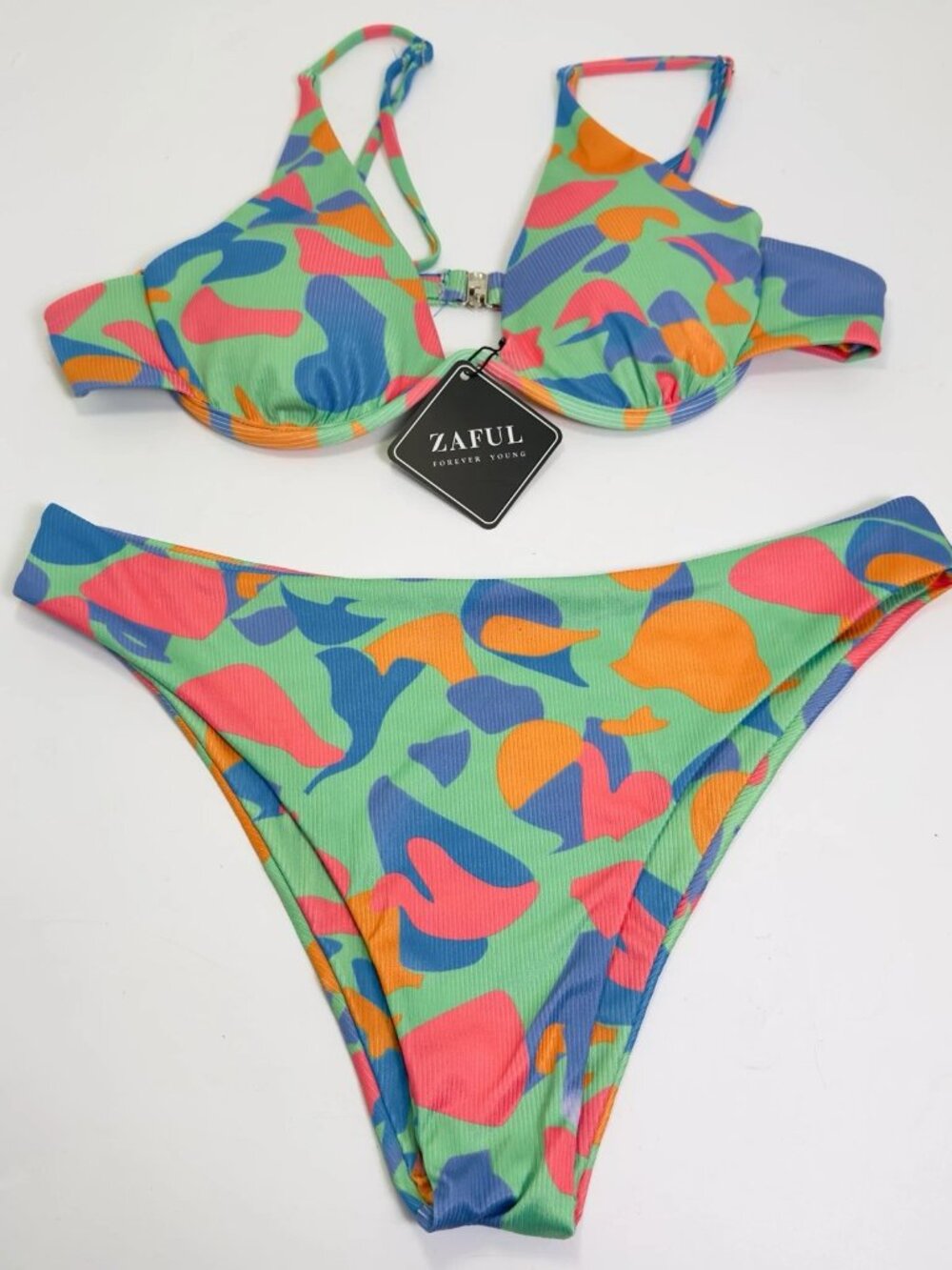 ZAFUL High Cut Thong Bikini Set Green Large Underwire String Swimsuit NWT